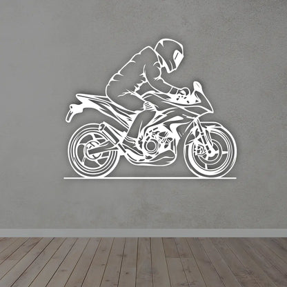 Motorcycle Metal Wall Sign in White Color
