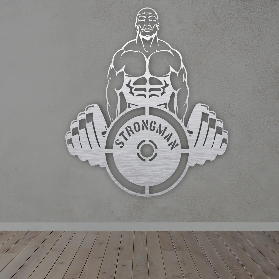 Strong Man Metal Wall Art in brush silver finish