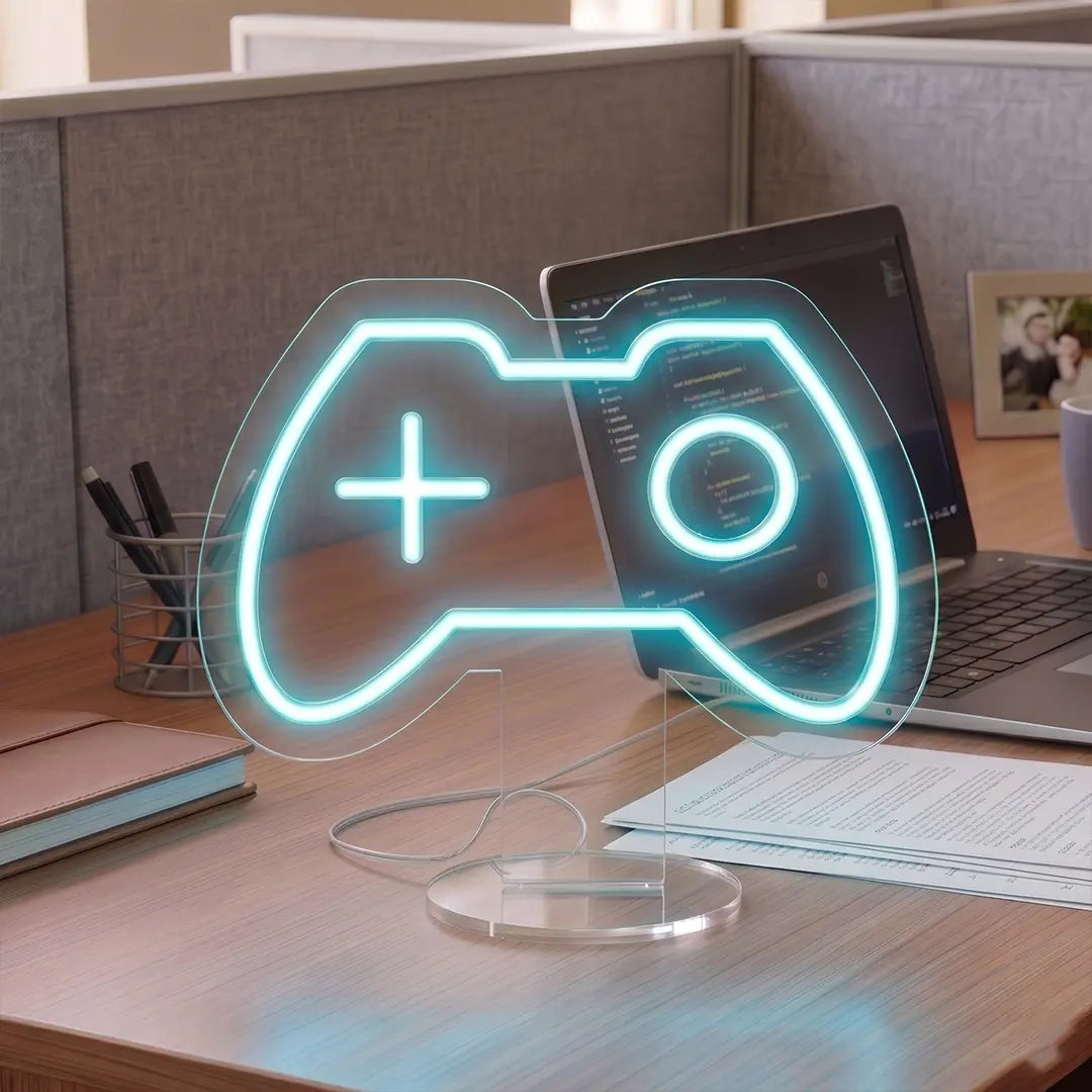 Game On Controller Mini Neon Sign in iceblue color