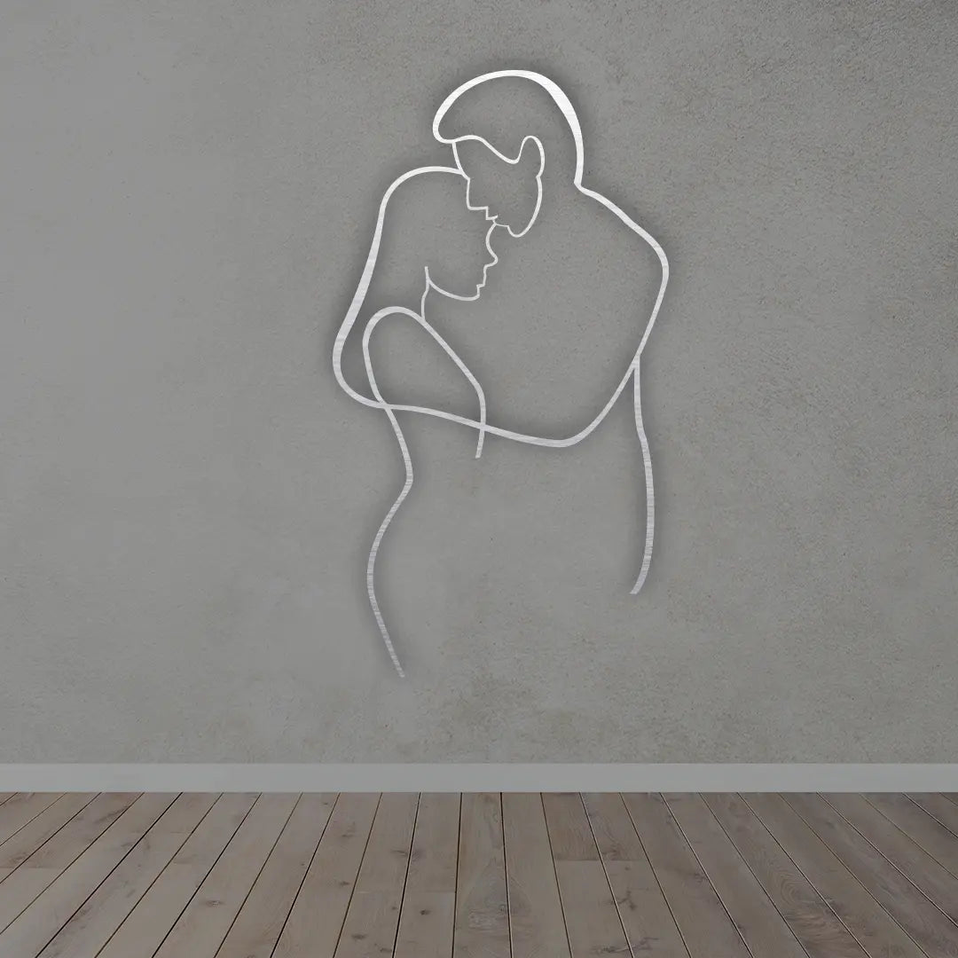 Couple Hugging Metal Wall Art in silver colour
