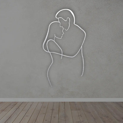 Couple Hugging Metal Wall Art in silver colour