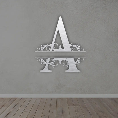 Personalized Metal Initial Name Sign in Silver colour mounted on wall 