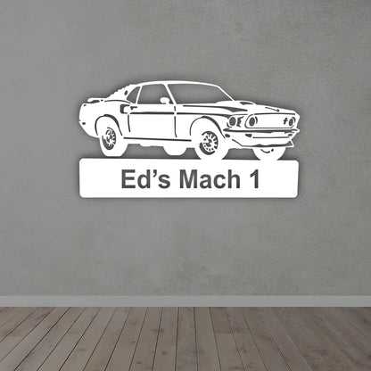 Metal Car Signs for Garage in White colour mounted on wall 