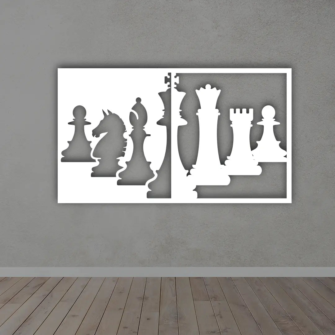 Chess Pieces 3D Wall Art in White Color
