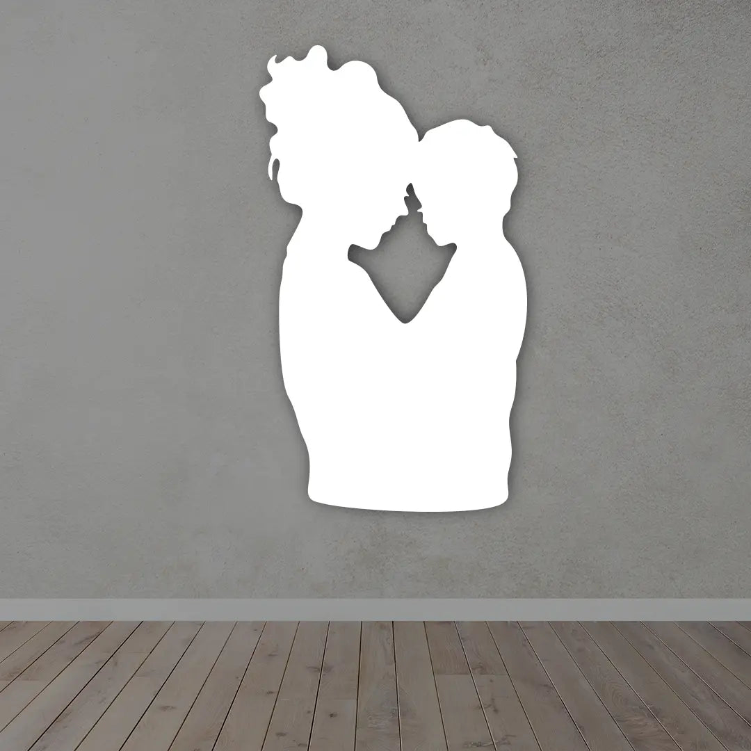 Mother and Child Metal Wall Art Sign in golden finish in White color