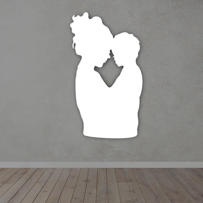 Mother and Child Metal Wall Art Sign in golden finish in White color