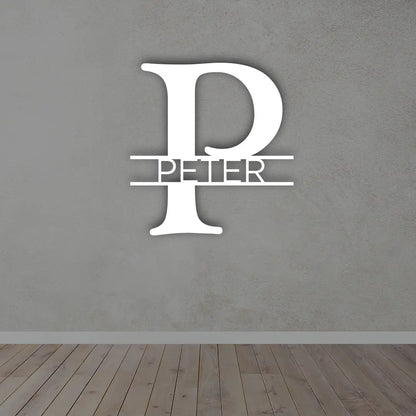 Personalized Metal Monogram Name Sign in White colour mounted on wall 