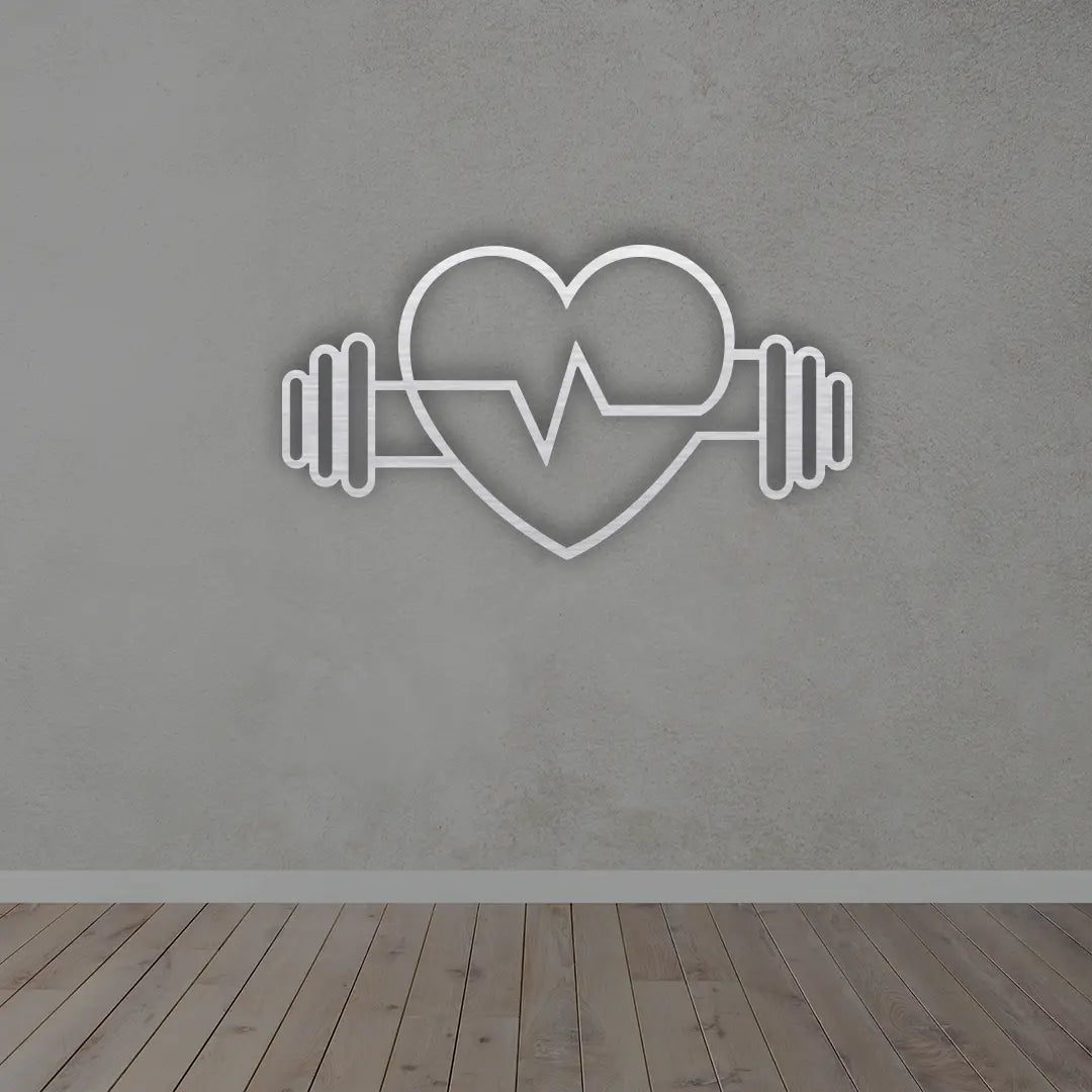 Dumbbell Love Metal wall art in Silver colour