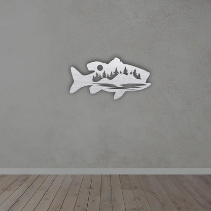 Forest Fish Metal Sign in Silver finish