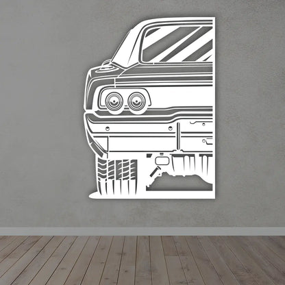 Charger RT Car Silhouette Metal Wall Art in White Color