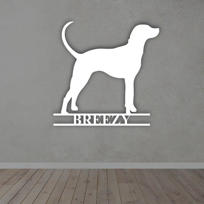 Personalize Dog Metal Sign in White colour mounted on wall 