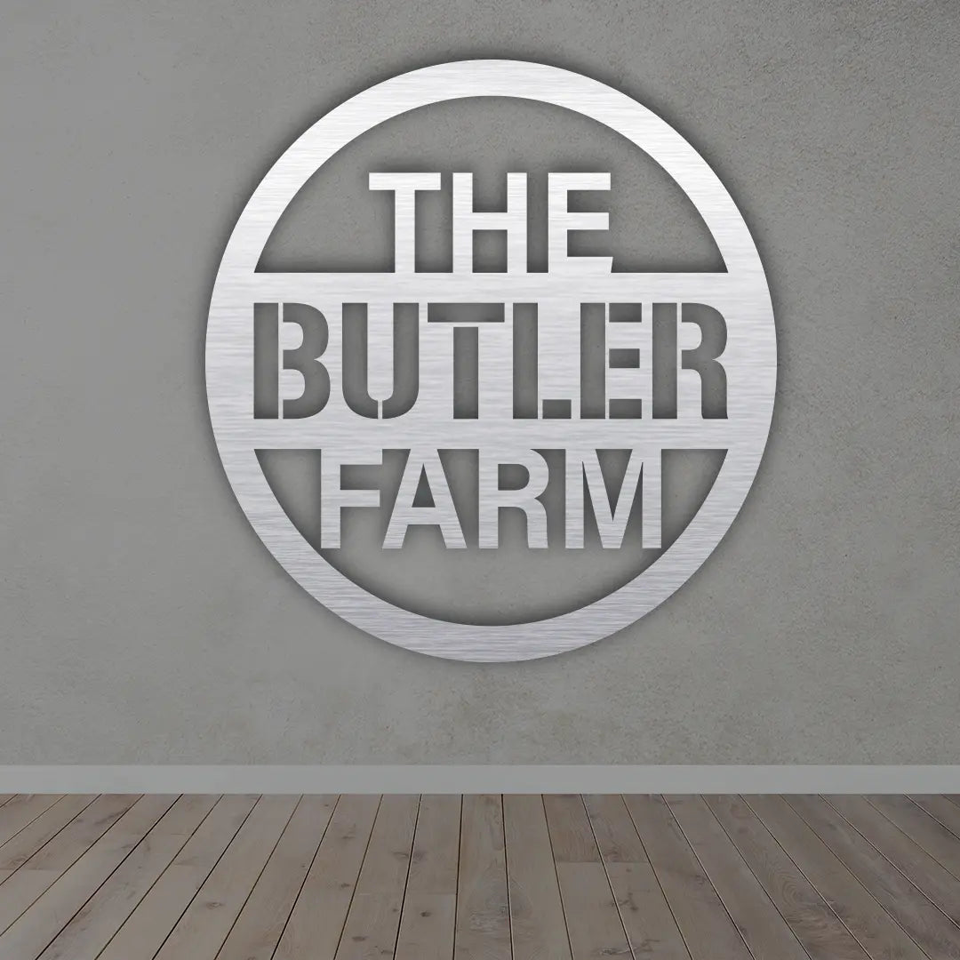Personalize Business Metal Sign in Silver colour mounted on wall