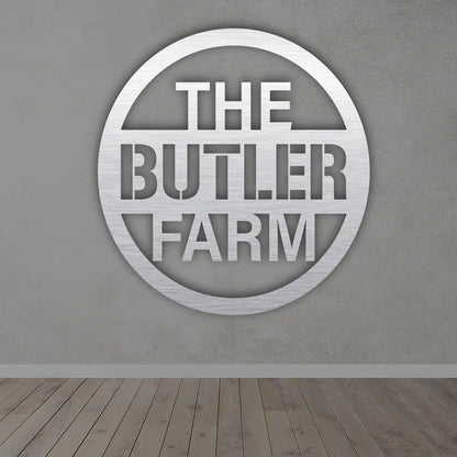 Personalize Business Metal Sign in Silver colour mounted on wall