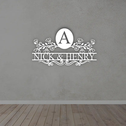 Personalized Metal Monogram Sign in White colour mounted on wall 