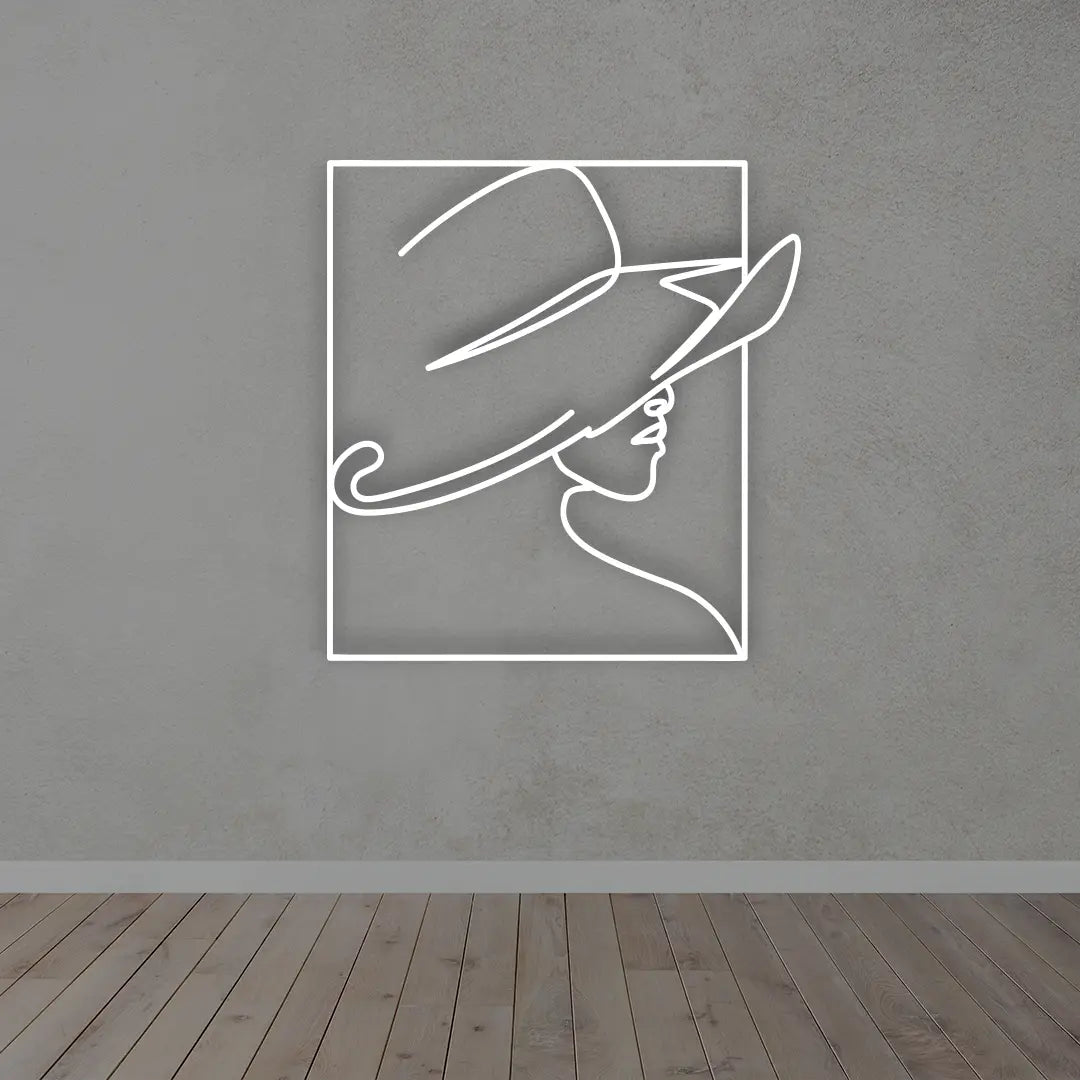 Lady Hat metal wall art in Silver colour 