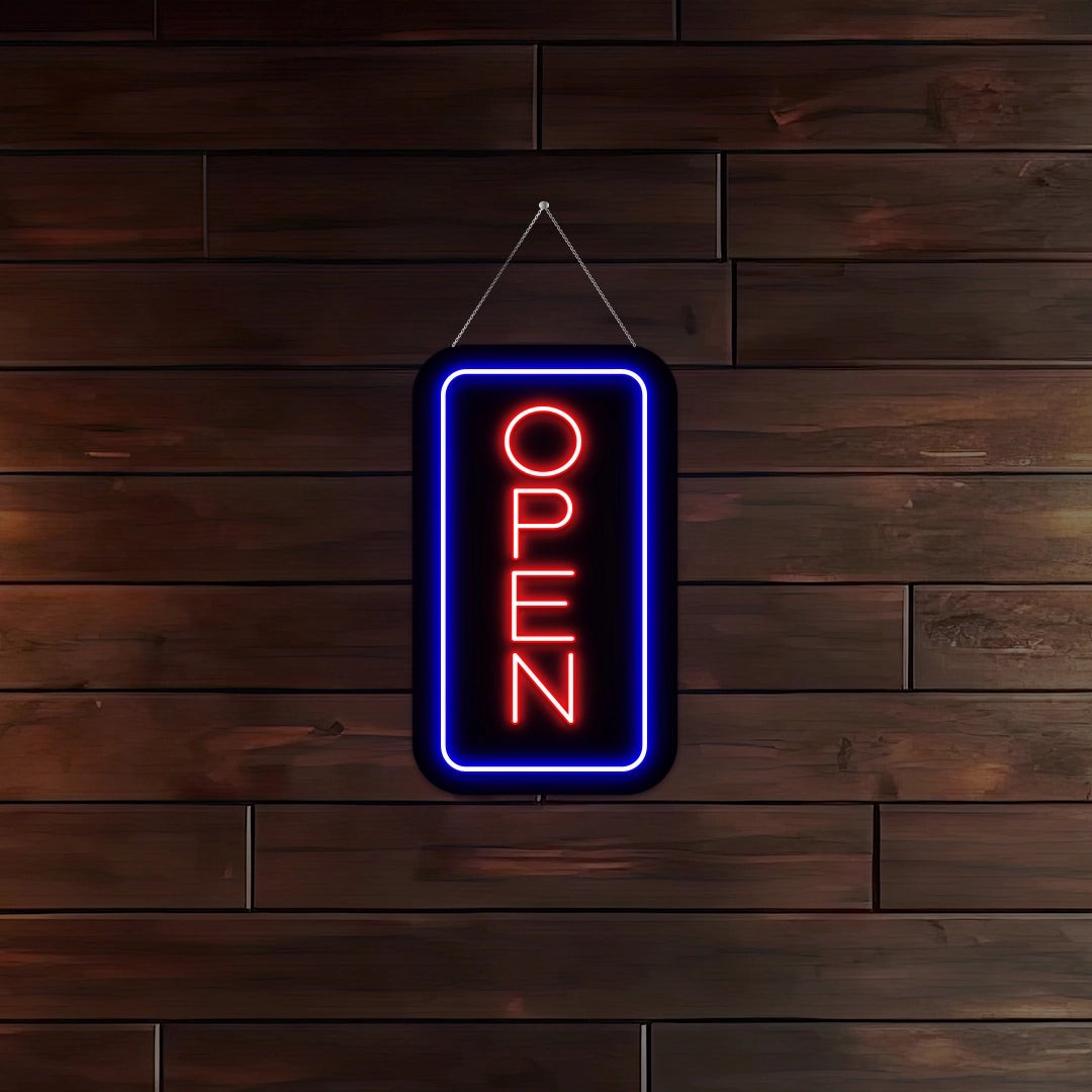 Vertical Open Neon Sign (Blue-Red)