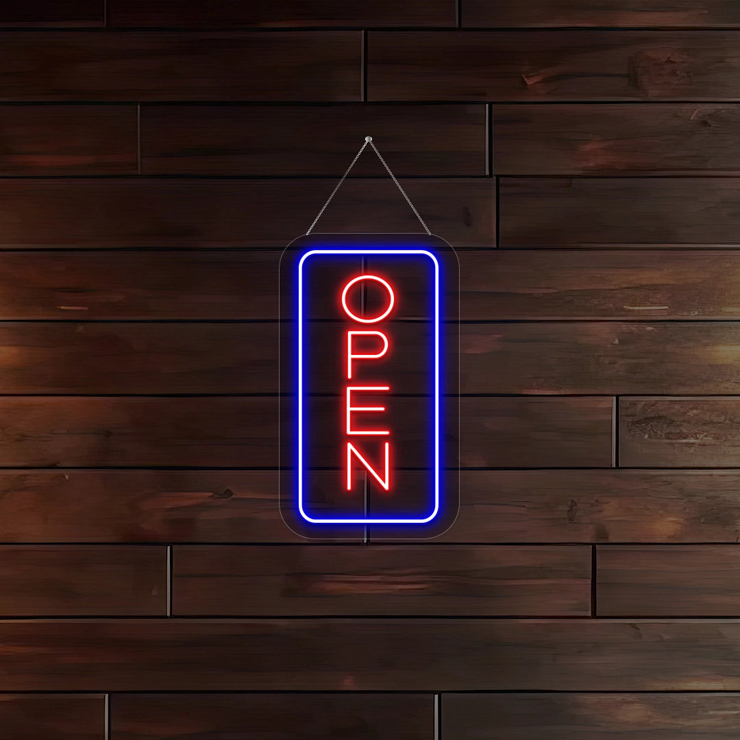 Vertical Open Neon Sign (Blue-Red)