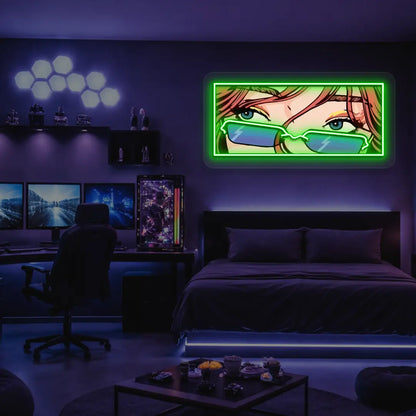 Lo-Fi Gaze Neon Artwork in Green color