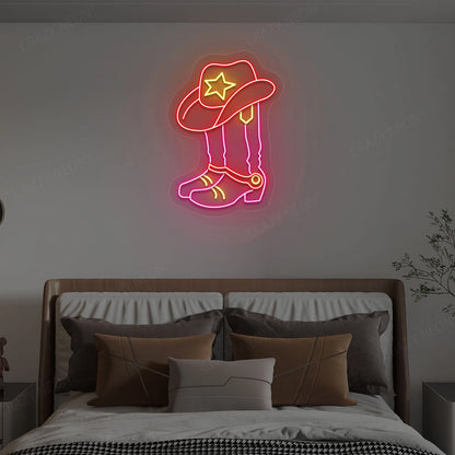 Sheriff Hat & Boots Neon Sign | Pink