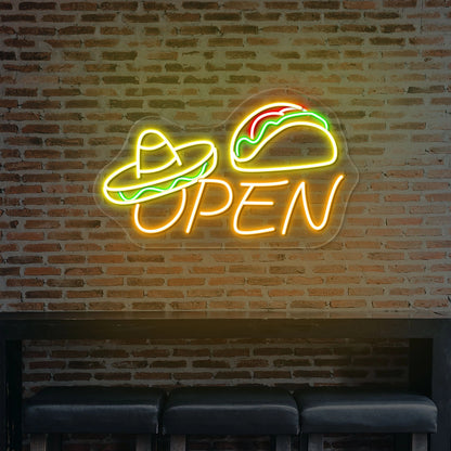 Sombrero Hat Open Taco Neon Sign