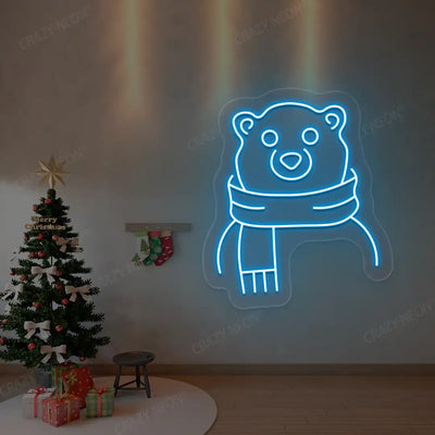 Scarfed Bear Neon Sign | Iceblue
