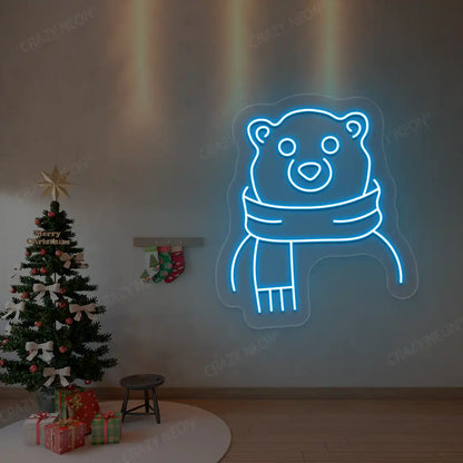 Scarfed Bear Neon Sign | Iceblue