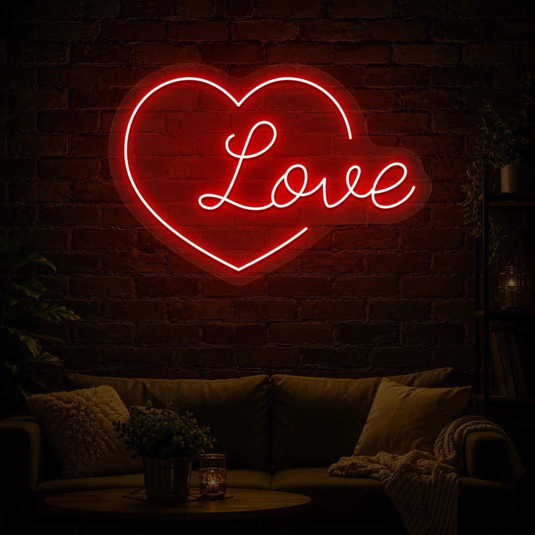 Heart of Love Neon Sign in Red color