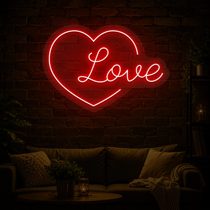 Heart of Love Neon Sign in Red color