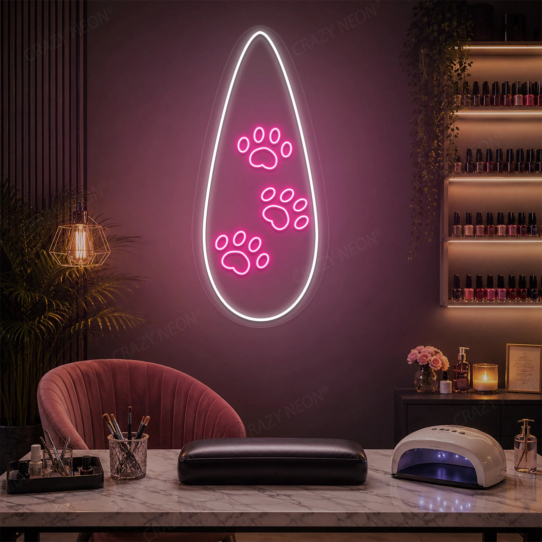 Polished Paw Nail Neon Sign in Pink color