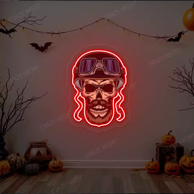 Aviator Skull Neon Artwork | Red