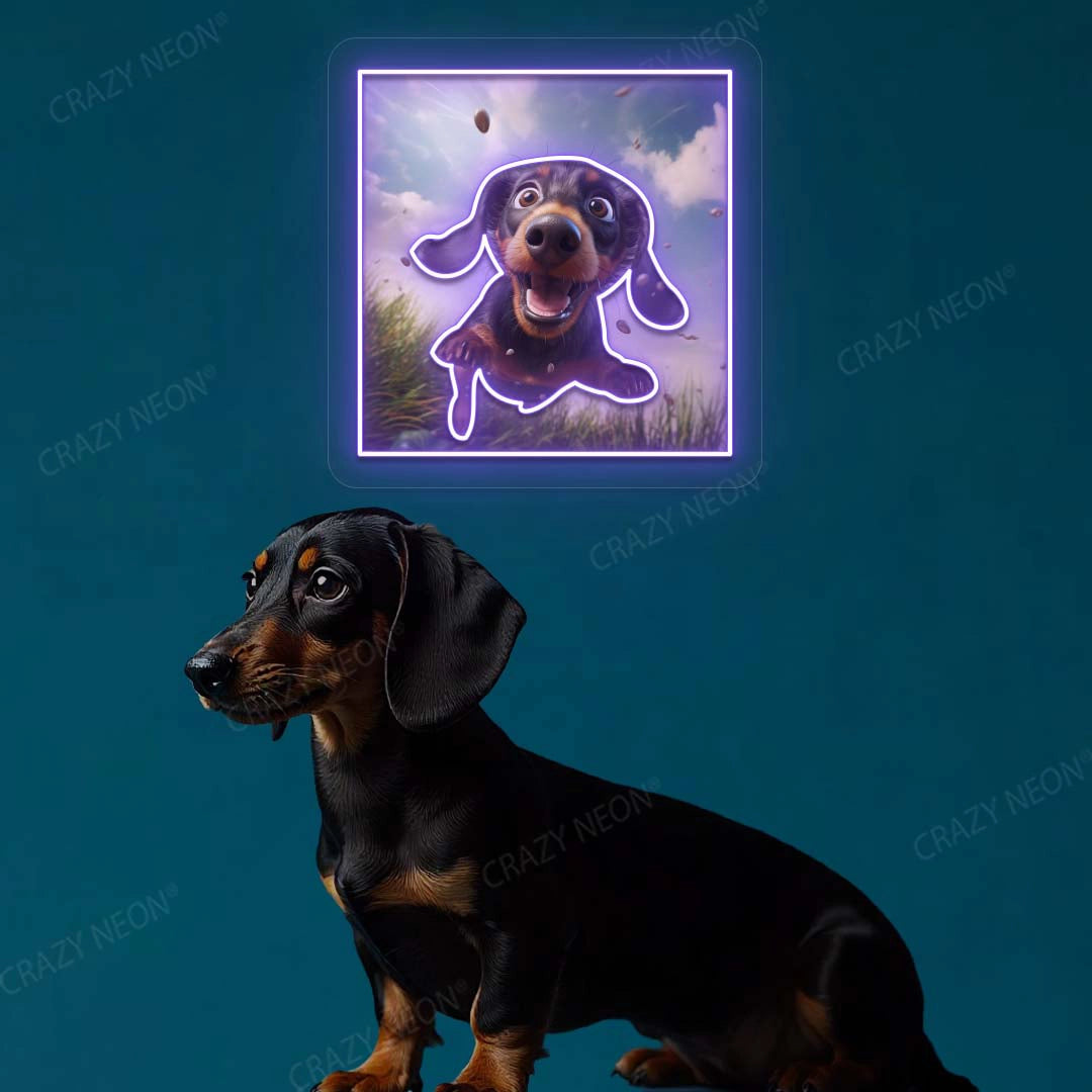 Happy Dachshund Neon Artwork in Purple color