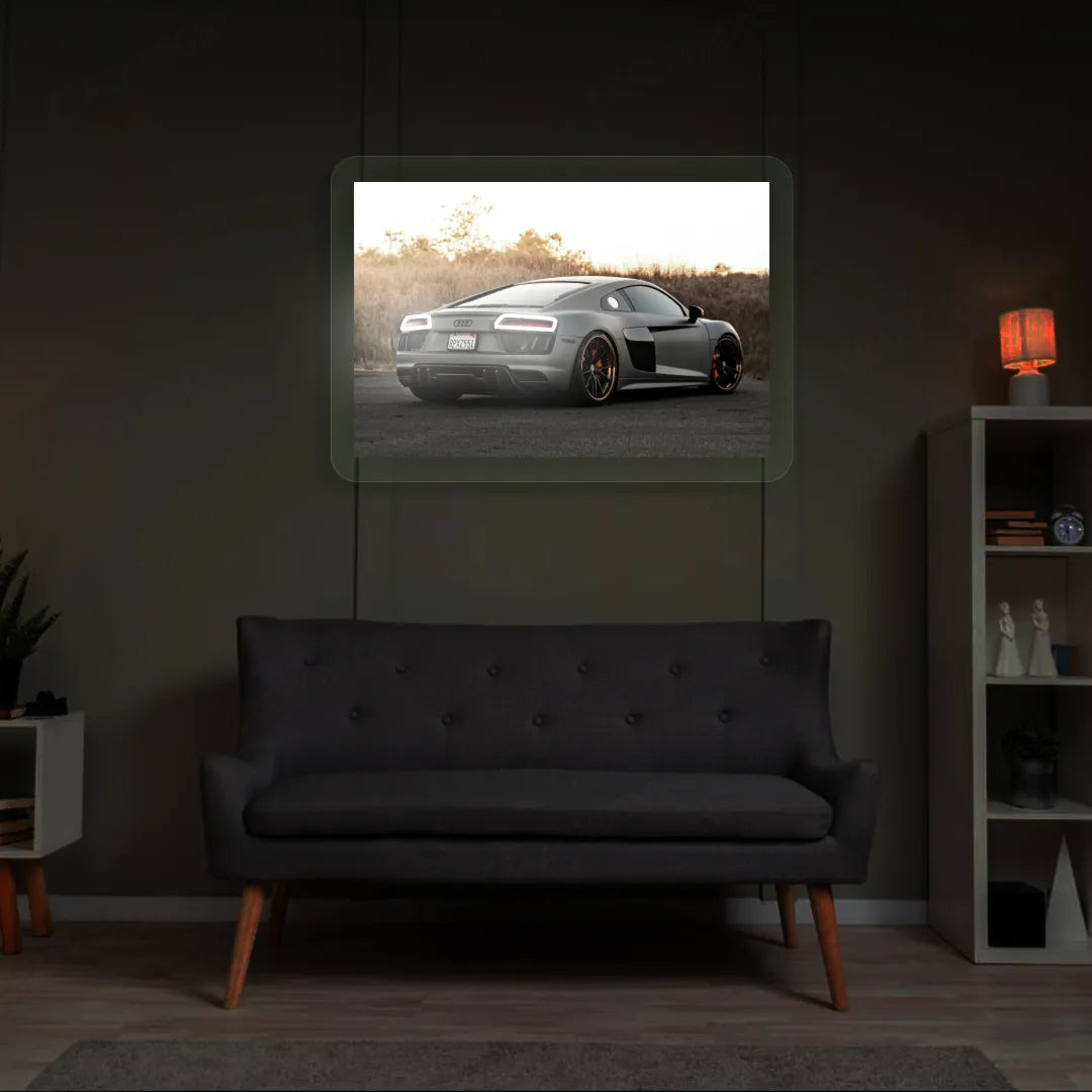 Grey R8 Backlight Neon Artwork | White