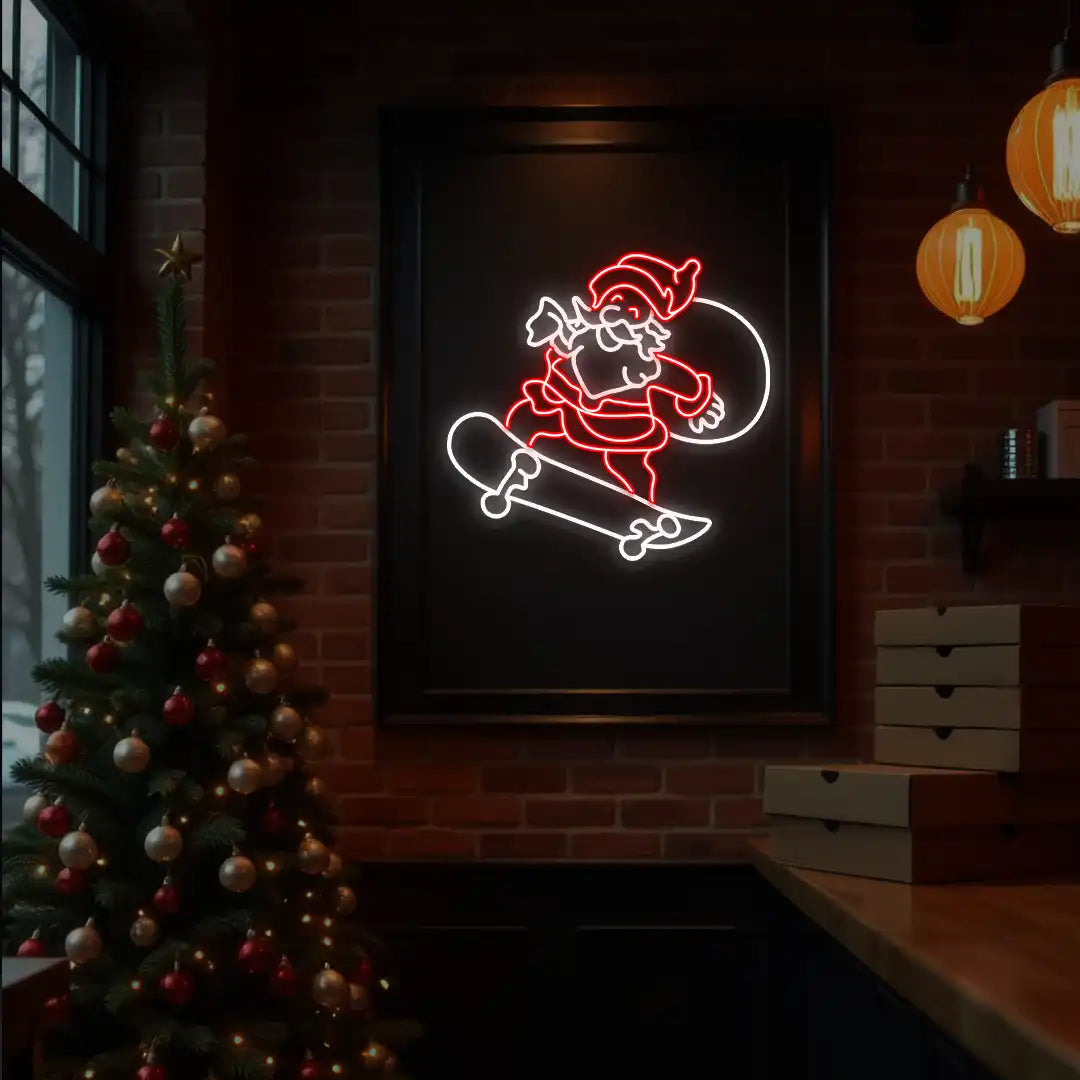Skater Santa Neon Sign | Red