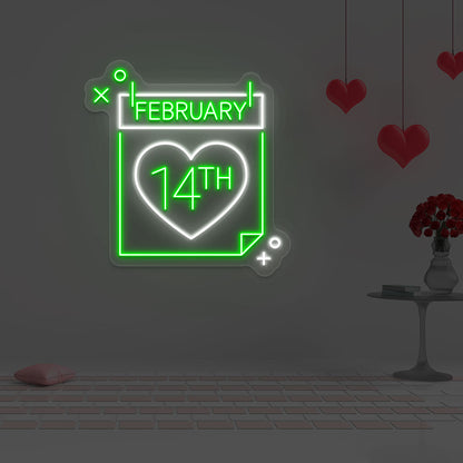 14 February Calendar Neon Sign | Green 