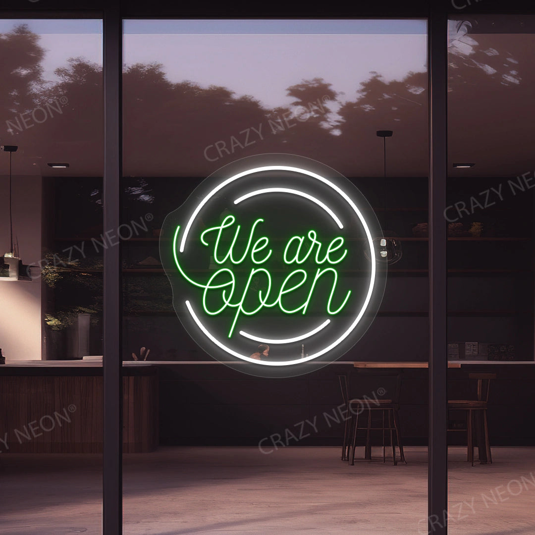 We Are Open Multicolor Round Sign | Green