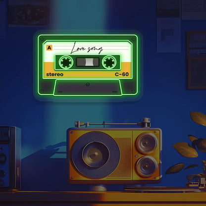 Love Song Cassette Neon Artwork in Green Color