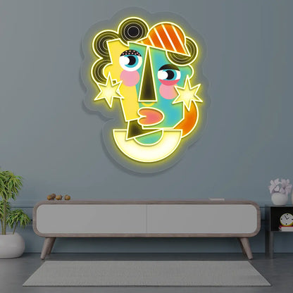 Radiant Mask Abstract Neon Artwork Sign in Yellow color