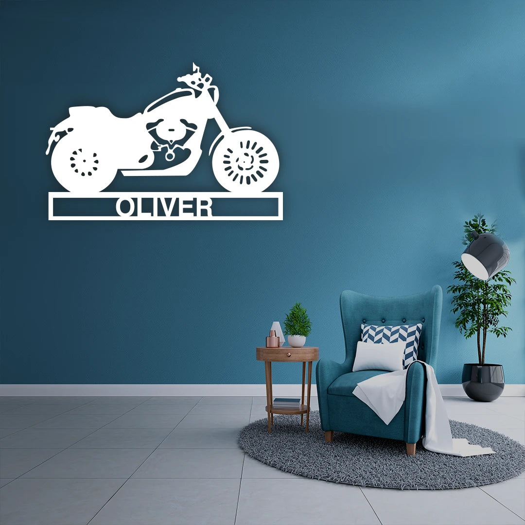 Motorcycle Name Custom Metal Monogram in White Color