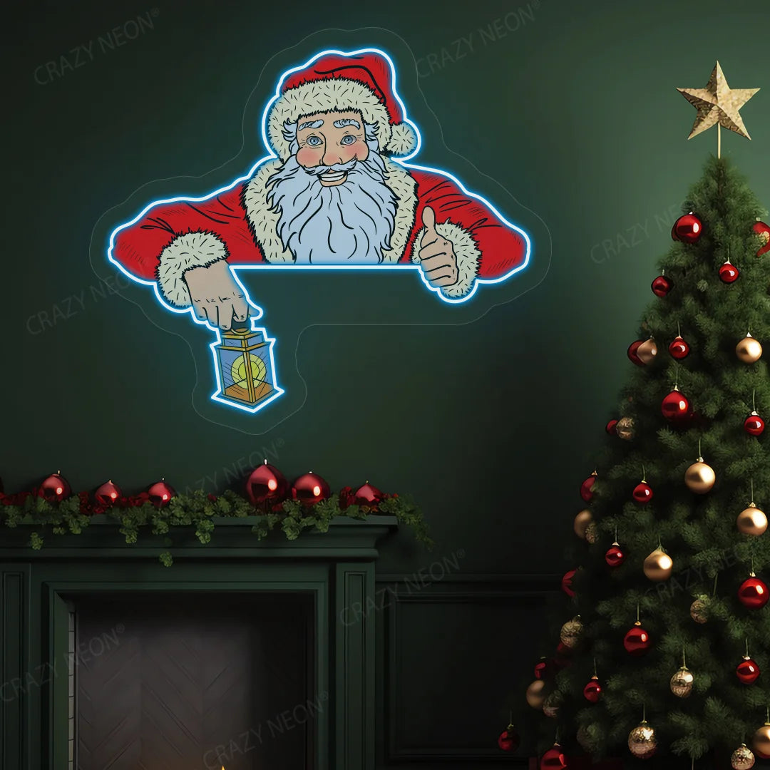 Santa Claus With Lamp Neon Artwork | Iceblue