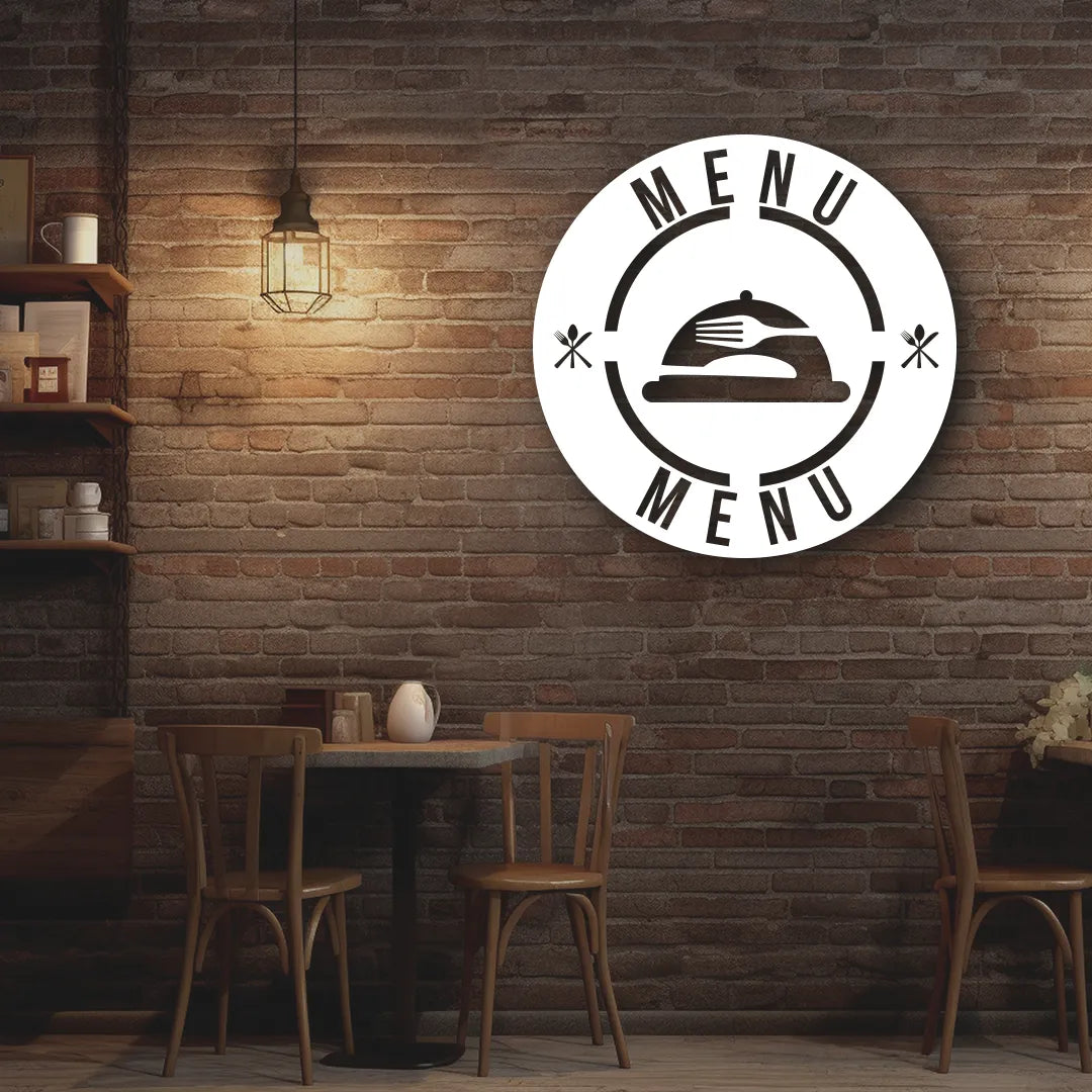 Restaurant Menu Round Metal Monogram in White Colour