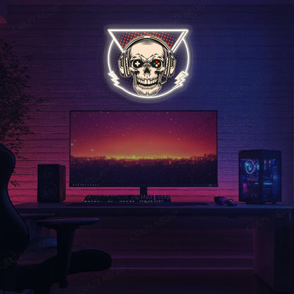 Skull Headphone Gaming Neon Artwork in warmwhite