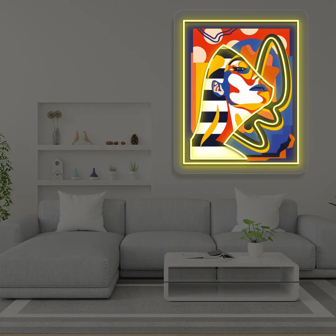 Pharaonic Abstract Neon Artwork Sign in Yellow color