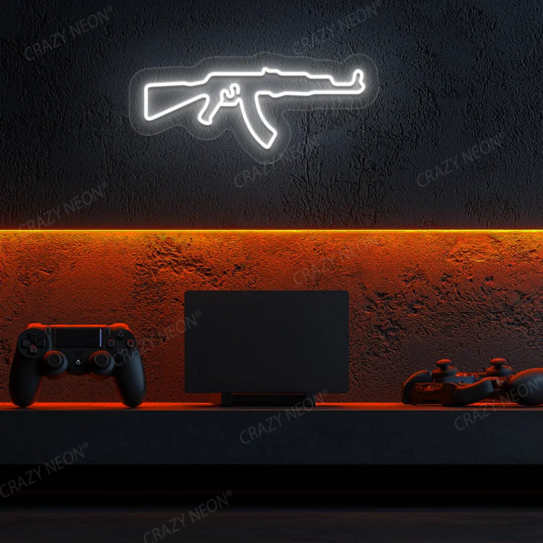AKM Gaming Gun Neon Sign in white color