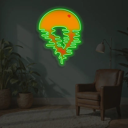 Sunset Beach Vibes Neon Artwork in Green Color