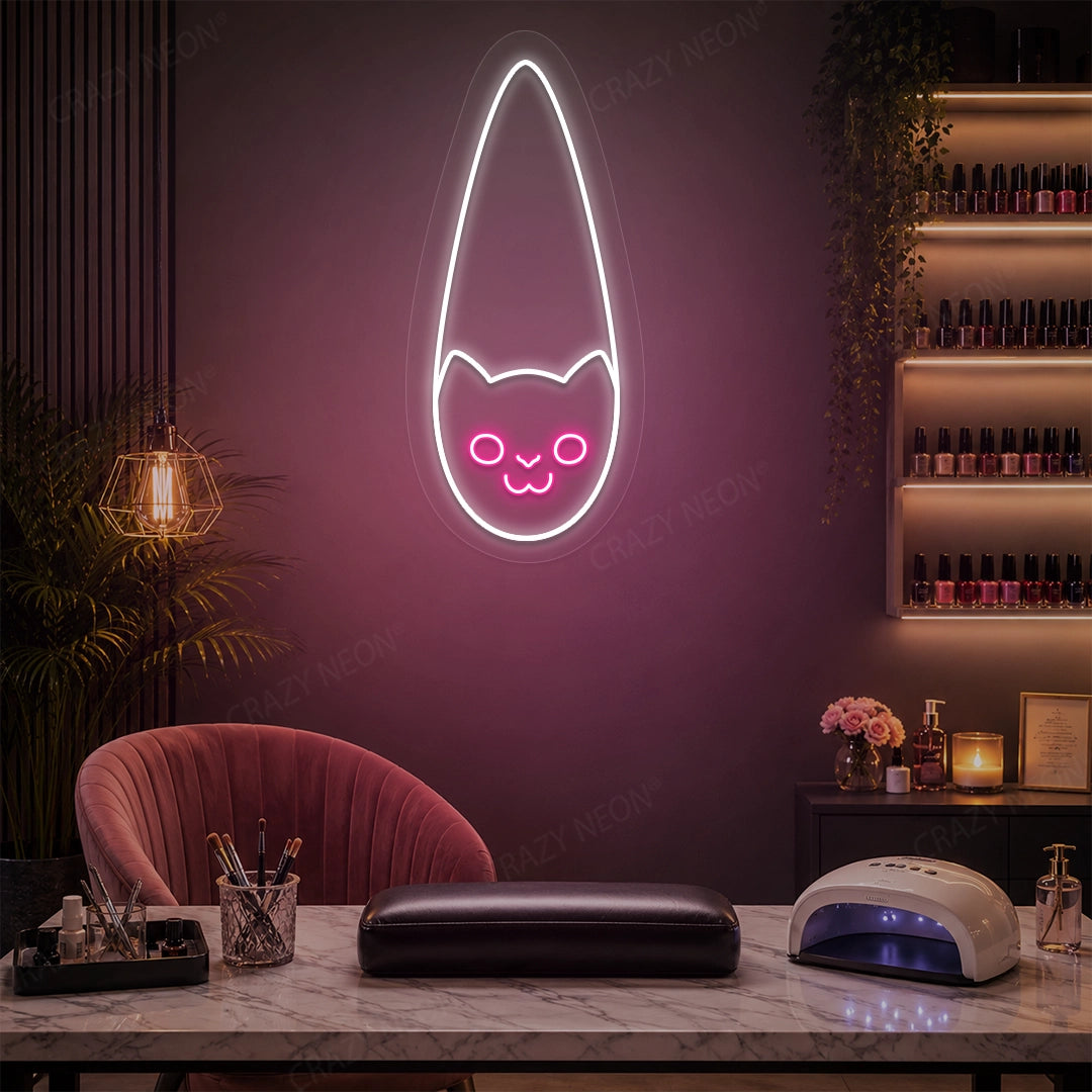 Kitty Nail Neon Sign in Pink color