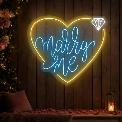 Marry Me Romantic Wedding Neon Sign in Iceblue color