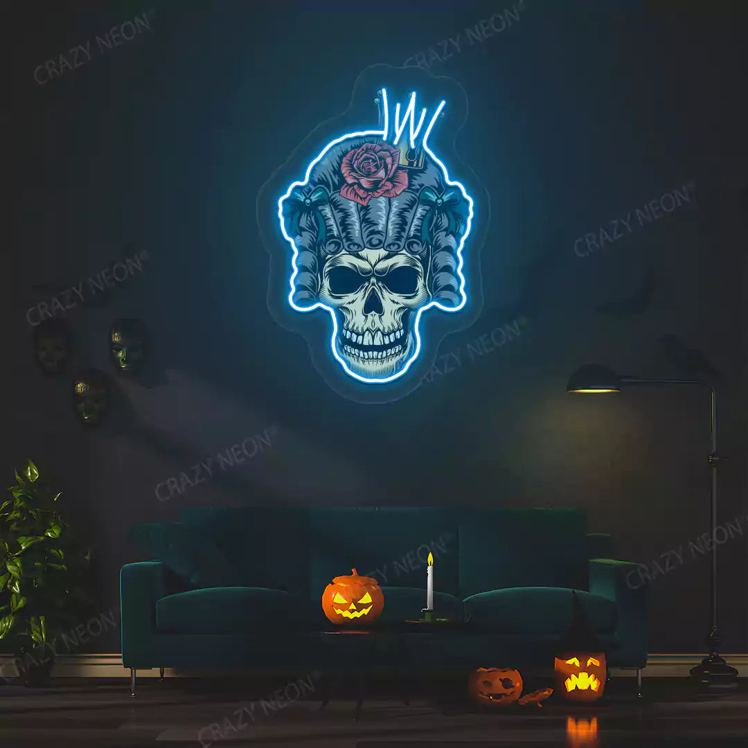 Rose Crown Skull Neon Artwork | Iceblue