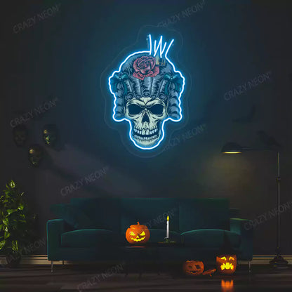 Rose Crown Skull Neon Artwork | Iceblue