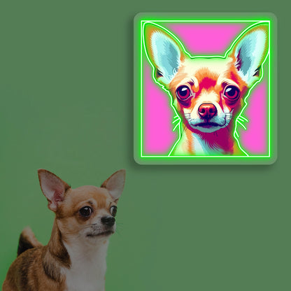 Pop Art Pink Chihuahua Neon Artwork in Green color