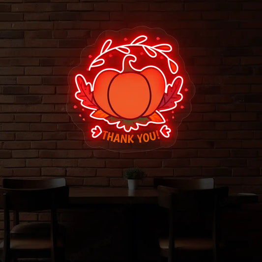 Pumpkin thank you neon sign in red